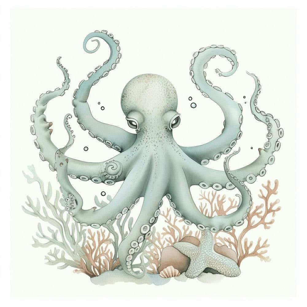 Storybook Style Octopus With Coral 4