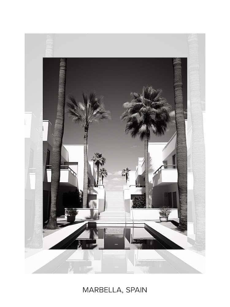 Poster Of Marbella, Spain, Black And White Old Photo 1