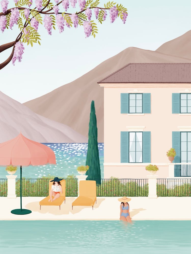 Illustration Of A House And Pool in Lake Como