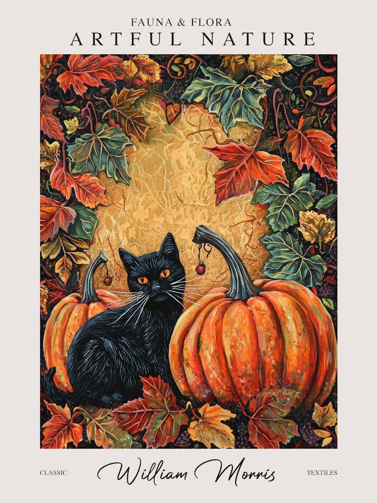 William Morris Cat With Pumpkins Autumn Fall Exhibition