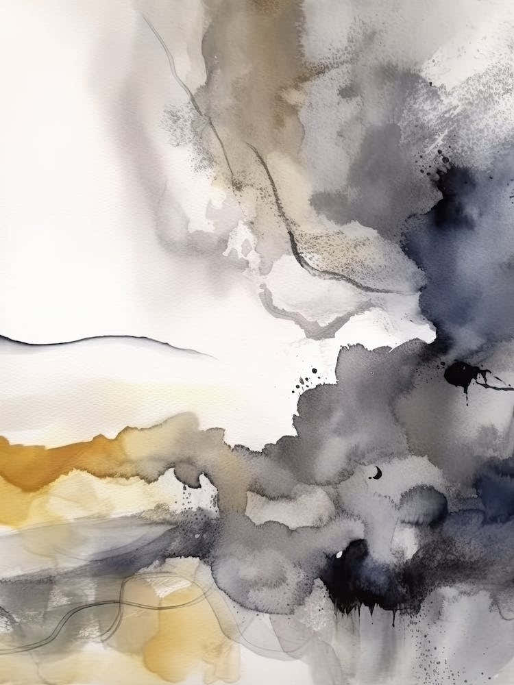 Watercolour Abstract Grey And Mustard 2