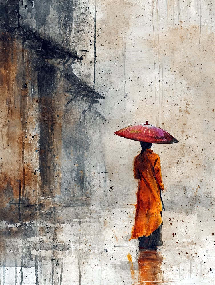 Woman Walking In The Rain, Chine