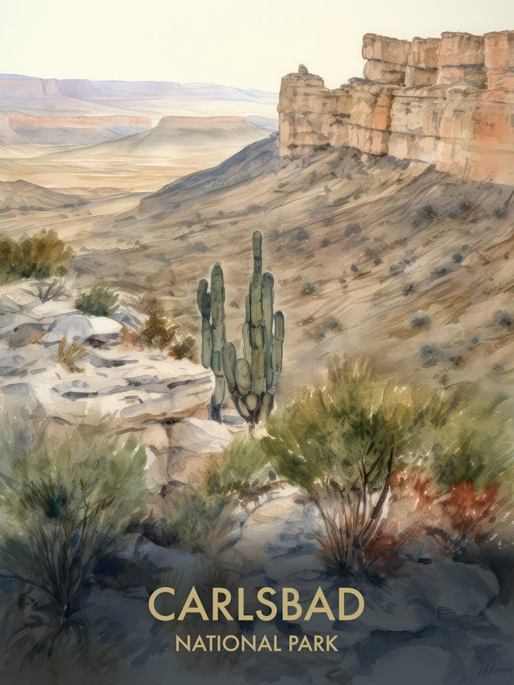 Carlsbad National Park Watercolour Vintage Travel Poster 2