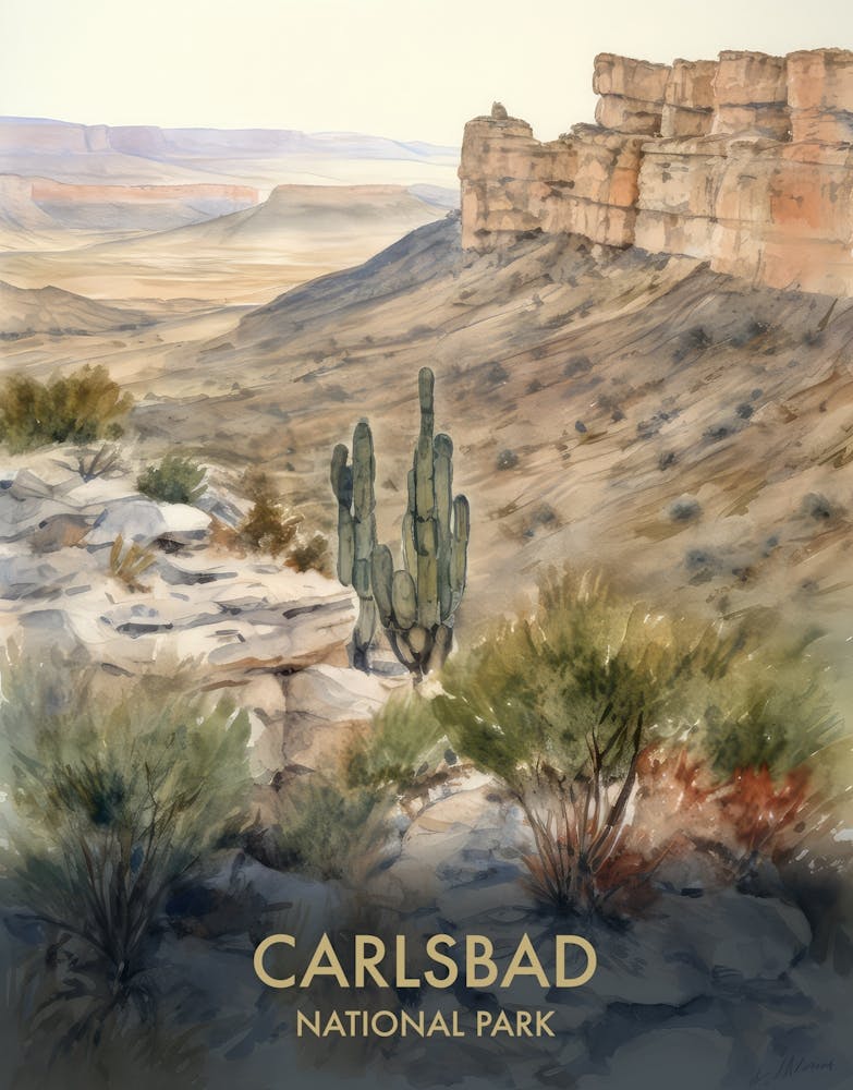 Carlsbad National Park Watercolour Vintage Travel Poster 2