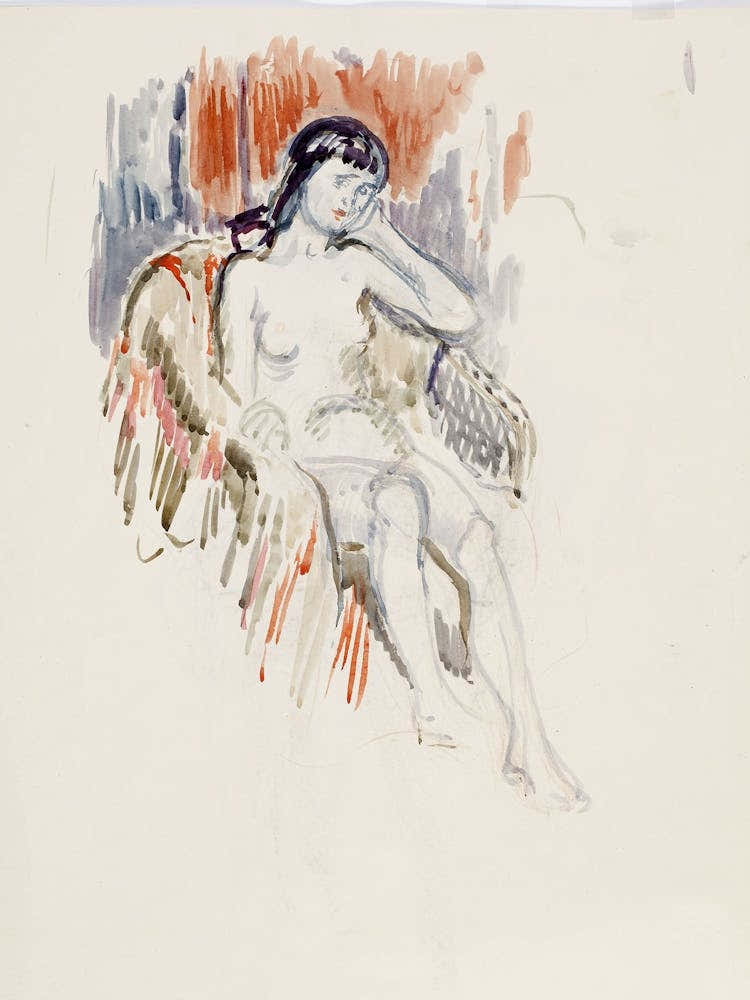Istuva Alaston Malli, Luonnos, 1912 1913part Of A Sketchbook By Magnus Enckell
