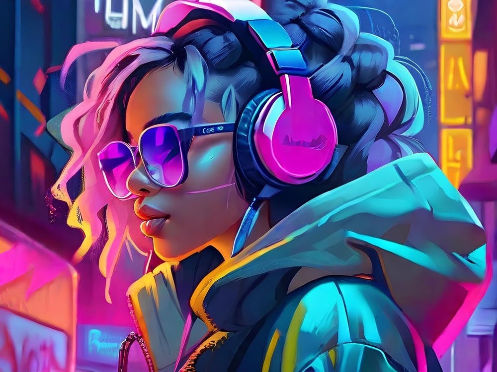 Neon Girl With Headphones