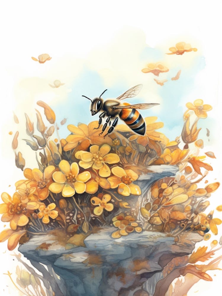 Drone Bee Beehive Watercolour Illustration 1