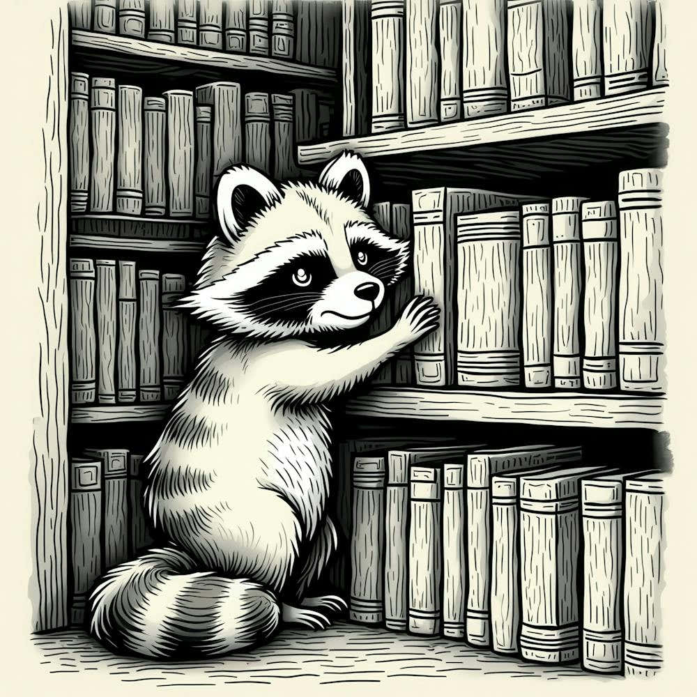 Raccoon In Library
