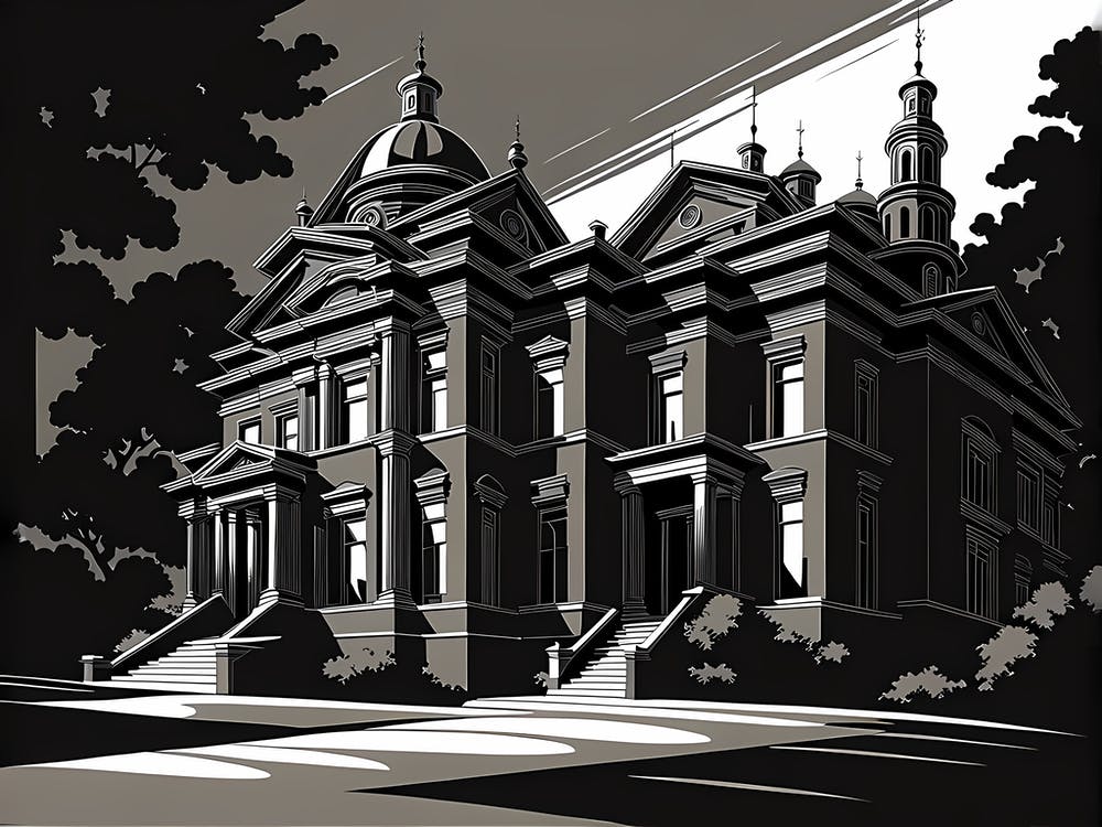 Mansion Black And White Monochromatic Art Art Print By Grey Sonder Fy mansion-black-and-white-monochromatic-art-art-print-by-grey-sonder-fy