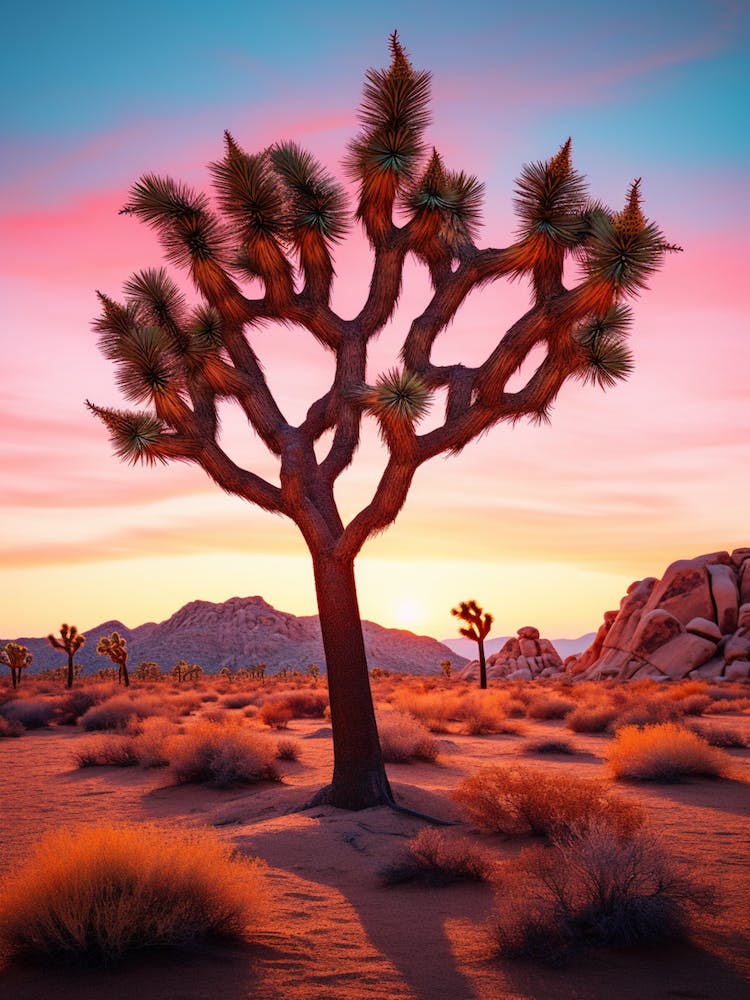 Joshua Tree At Dawn In The Desert In South Western Style  (1)