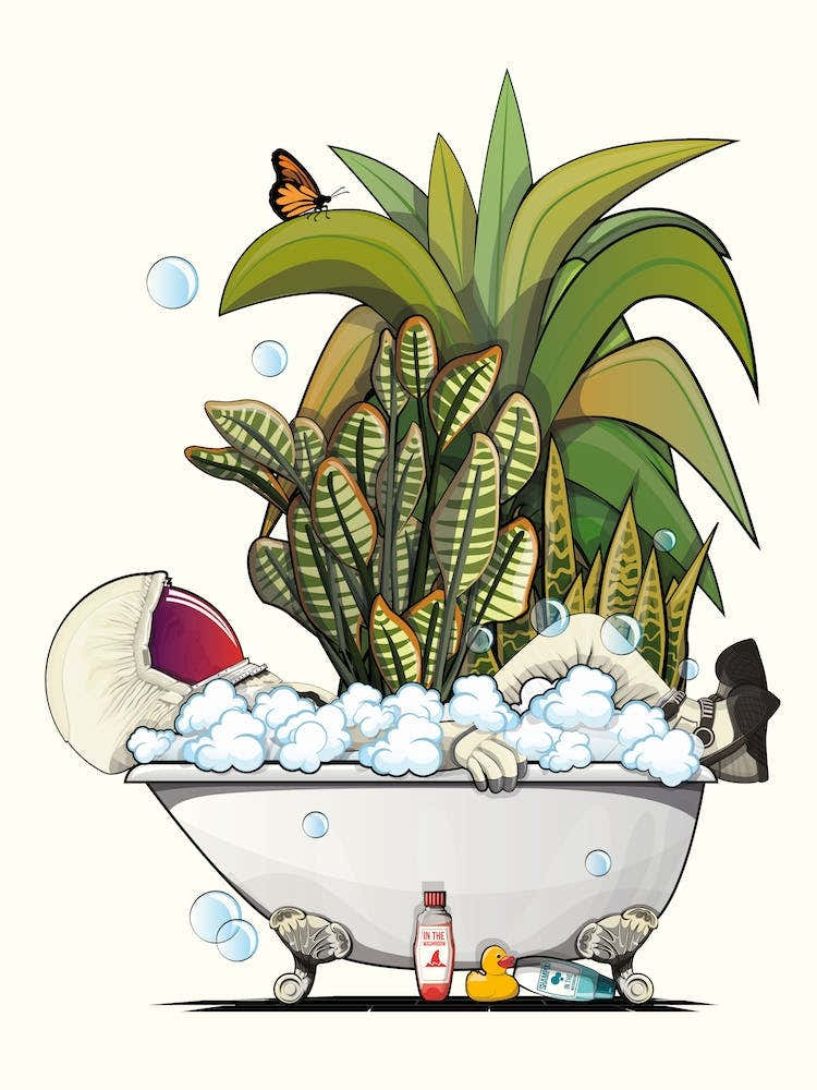 Astronaut Relaxing In Bathtub