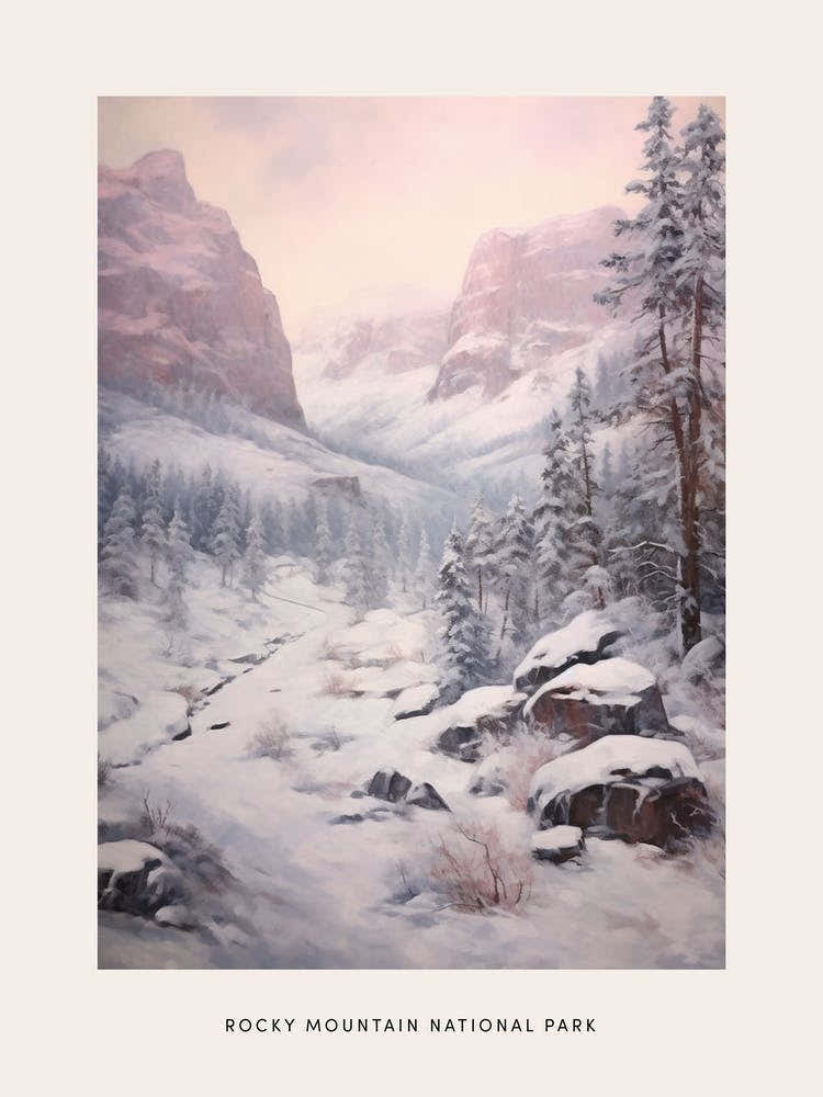 Dreamy Winter National Park Poster  Rocky Mountain National Park United States 1