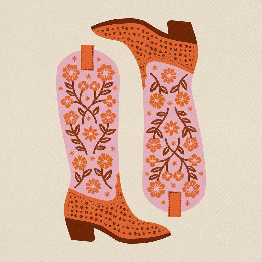 Cowgirl Boots   Pink And Orange Square