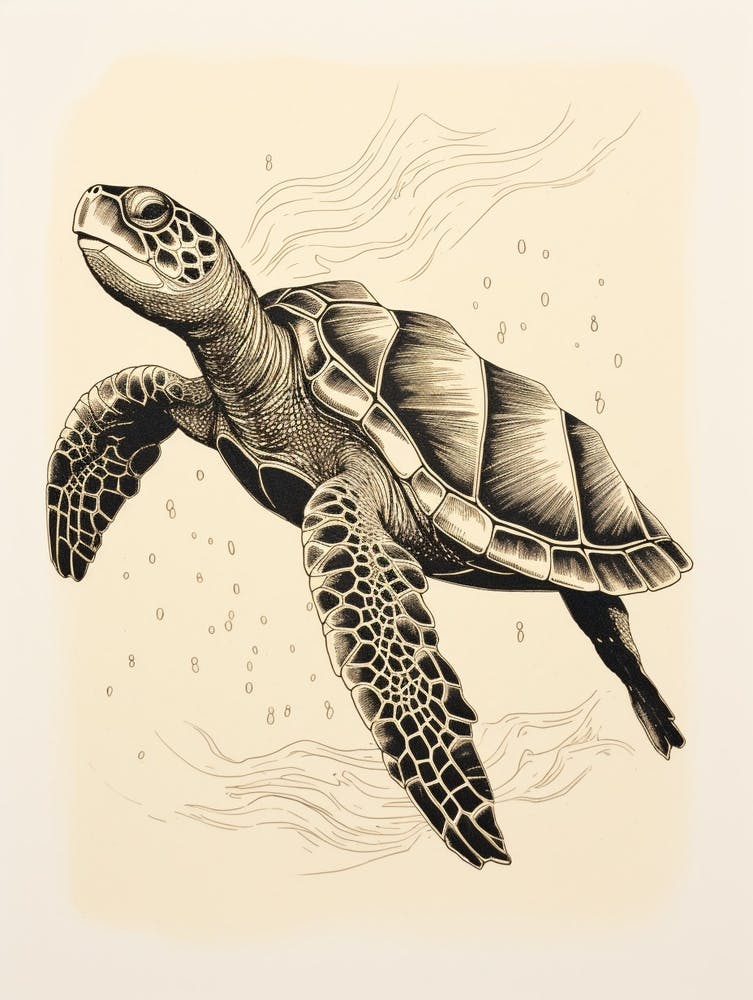 Sepia Vintage Drawing Of Sea Turtle