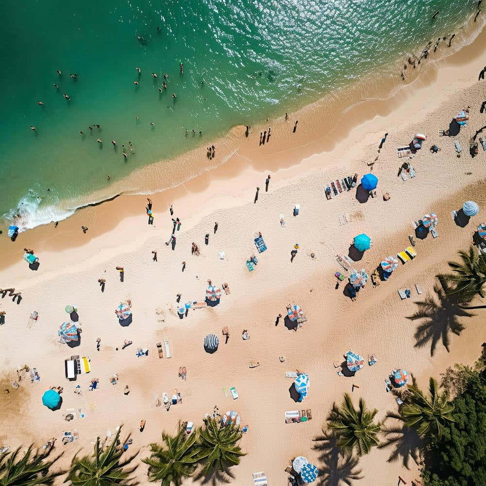 Aerial View Beach Tourists Summer Photography