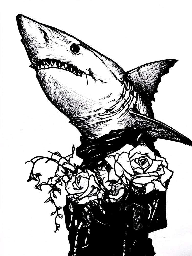 Shark With Roses 1