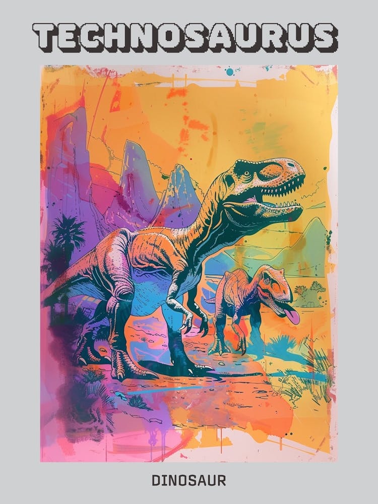 Dinosaur Paint Drip Illustration In The Desert Poster