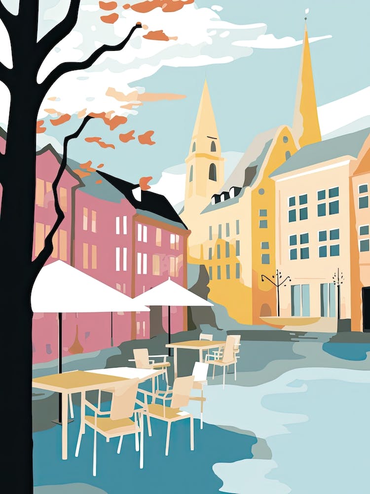 Oslo, Norway, Flat Pastels Tones Illustration 4