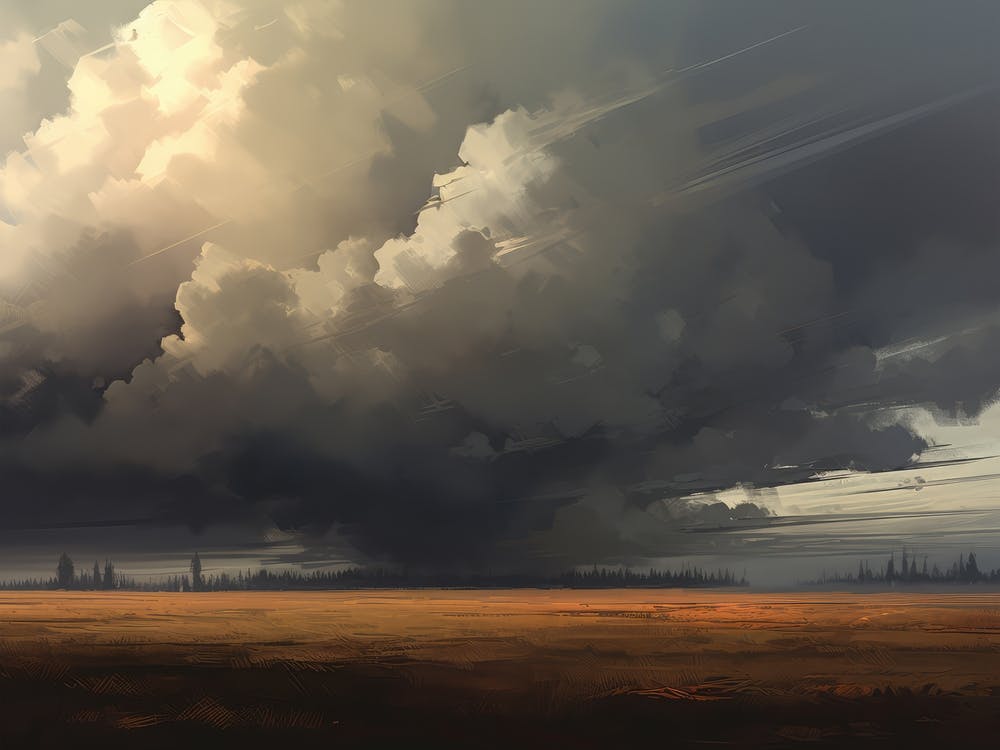 Storm Clouds Over Field Vintage