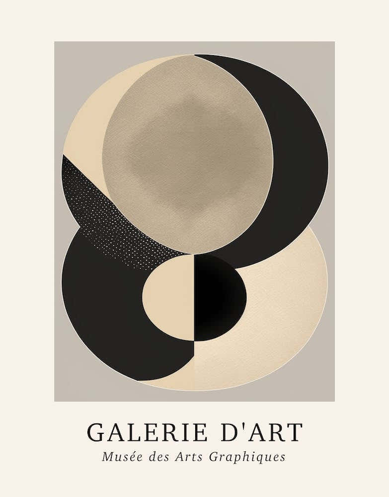 Galerie D'Art Abstract Geometric Circle Beige And Black 2
