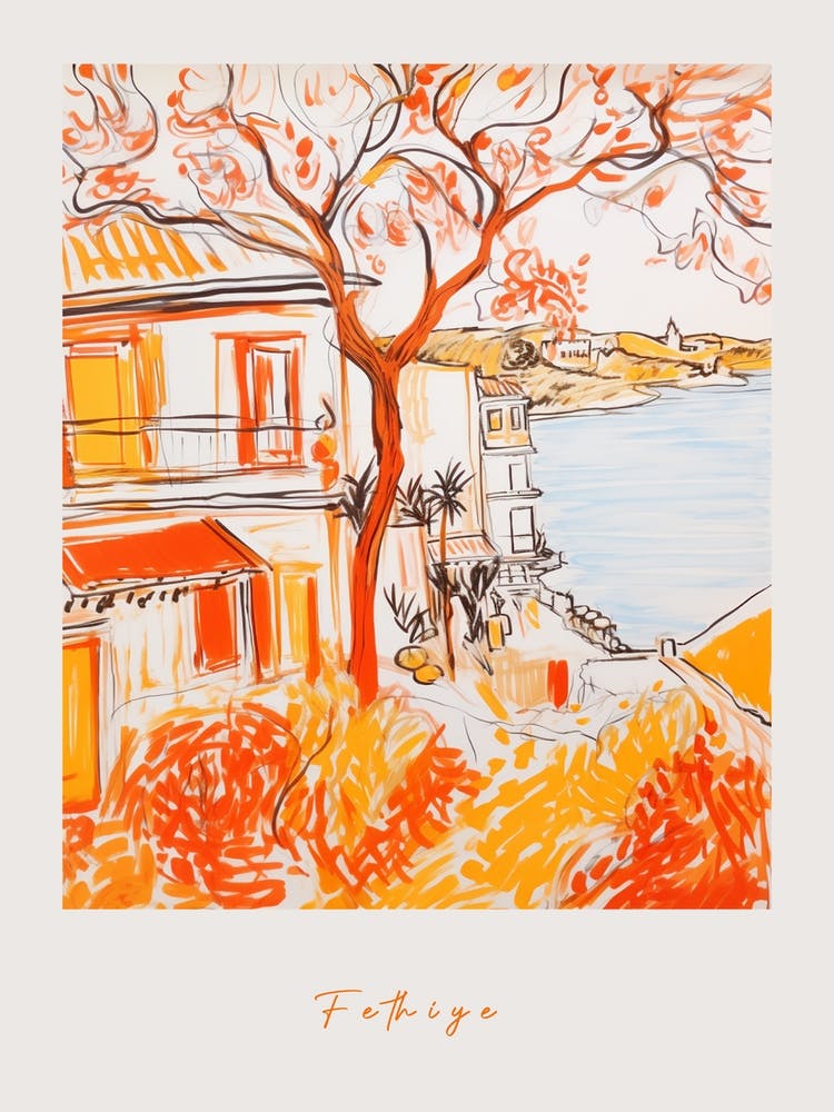 Fethiye Turkey Orange Drawing Poster