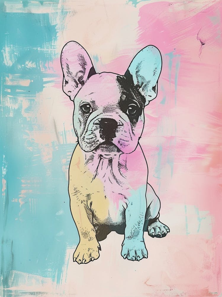 Pastel Watercolour French Bulldog Line Illustration 1