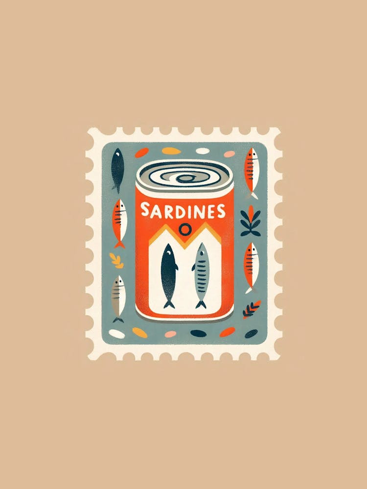 Sardines tin postage stamp