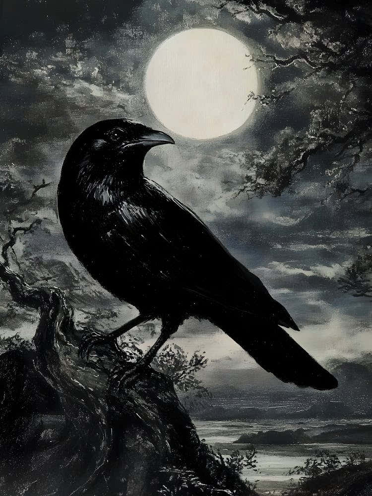 Dark Gothic Raven At Night