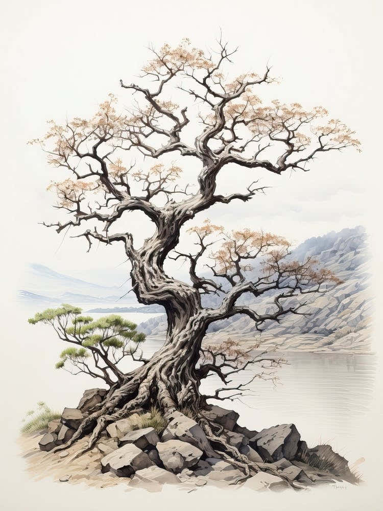 A Tree, Japanese Brush Painting, Ukiyo E, Minimal 1