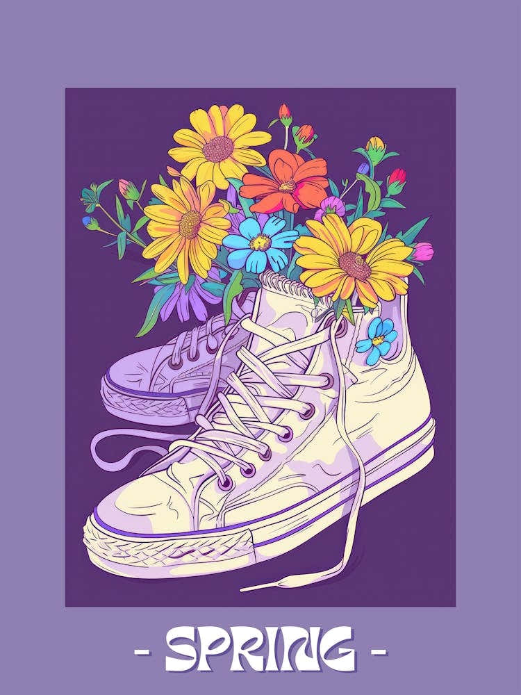Spring Poster Retro Sneakers With Flowers 90s 6