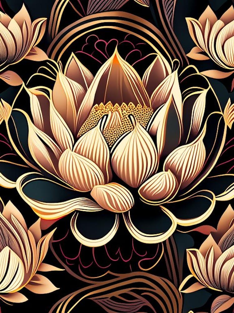 Lotus Flower Pattern Retro Illustration 4