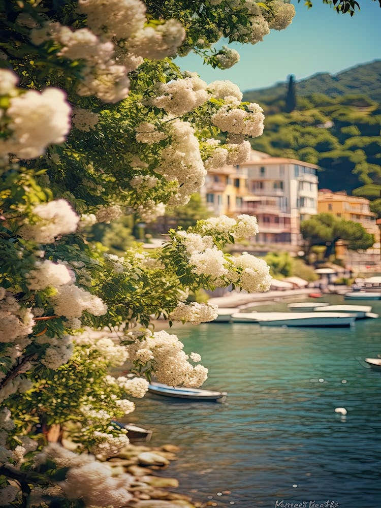 Portofino Dreamy Coast View With Flowers Summer Vintage Photography