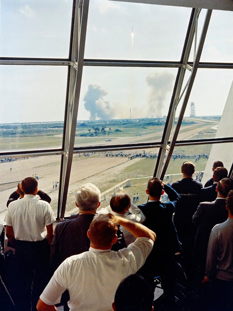 Personnel Within The Launch Control Center Watch The Apollo 11 Liftoff From Launch Complex 39a At The Start Of The Historic Lunar Landing Mission