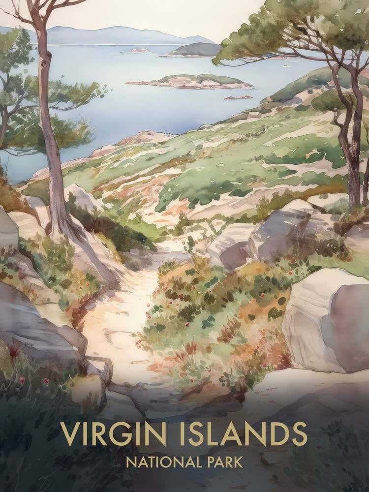 Virgin Islands National Park Watercolour Vintage Travel Poster 2