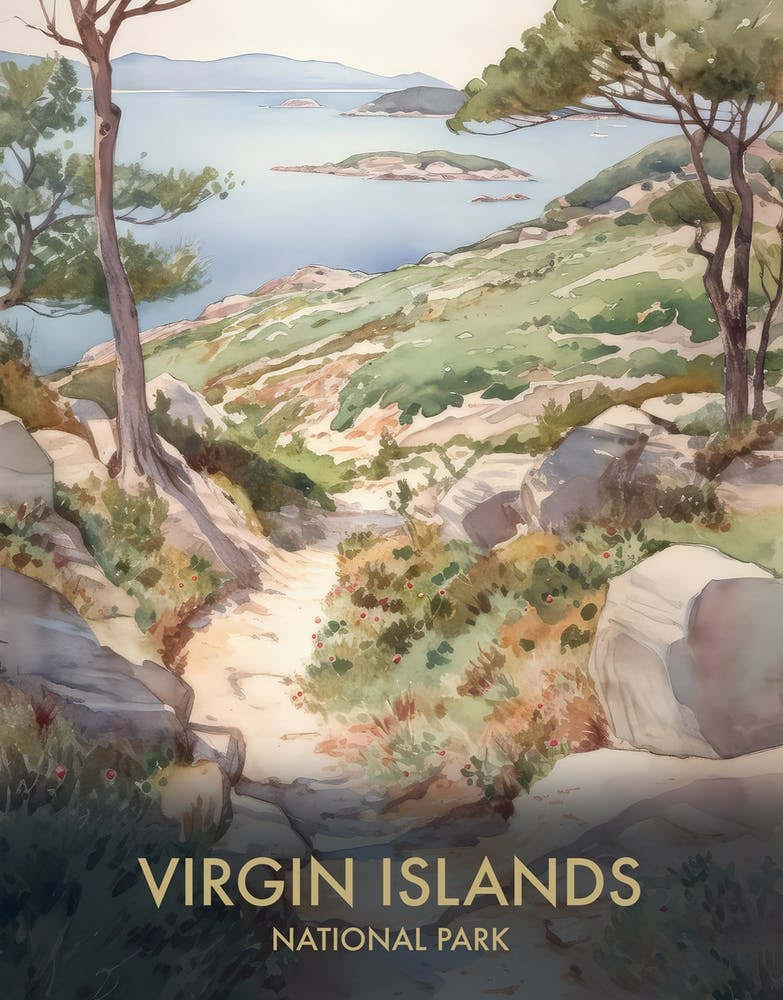 Virgin Islands National Park Watercolour Vintage Travel Poster 2