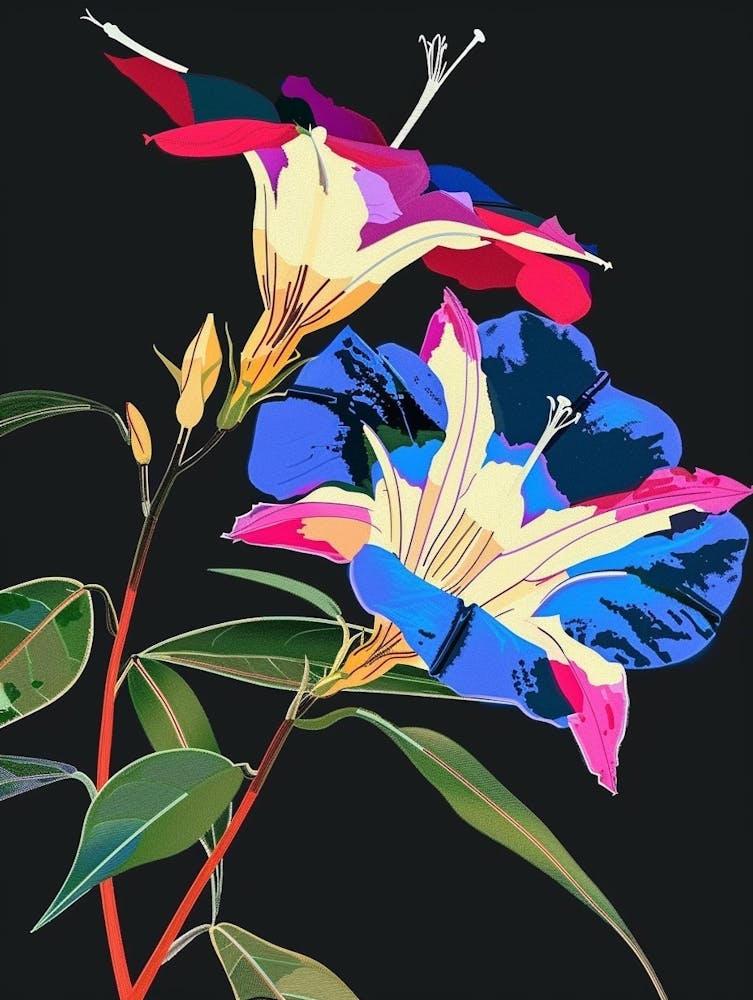 Neon Flowers On Black Morning Glory 2