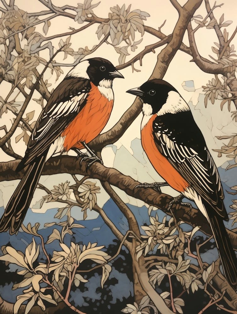 Art Nouveau Birds Poster Magpie 1