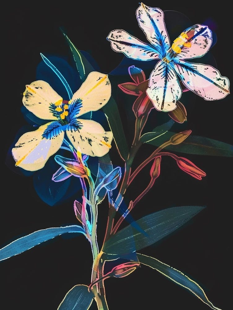 Neon Flowers On Black Forget Me Not 4