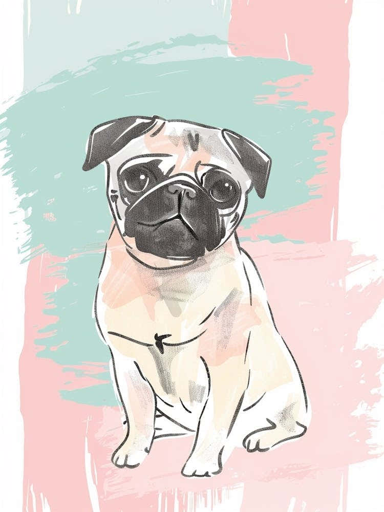 Pug Dog Pastel Line Illustration  3
