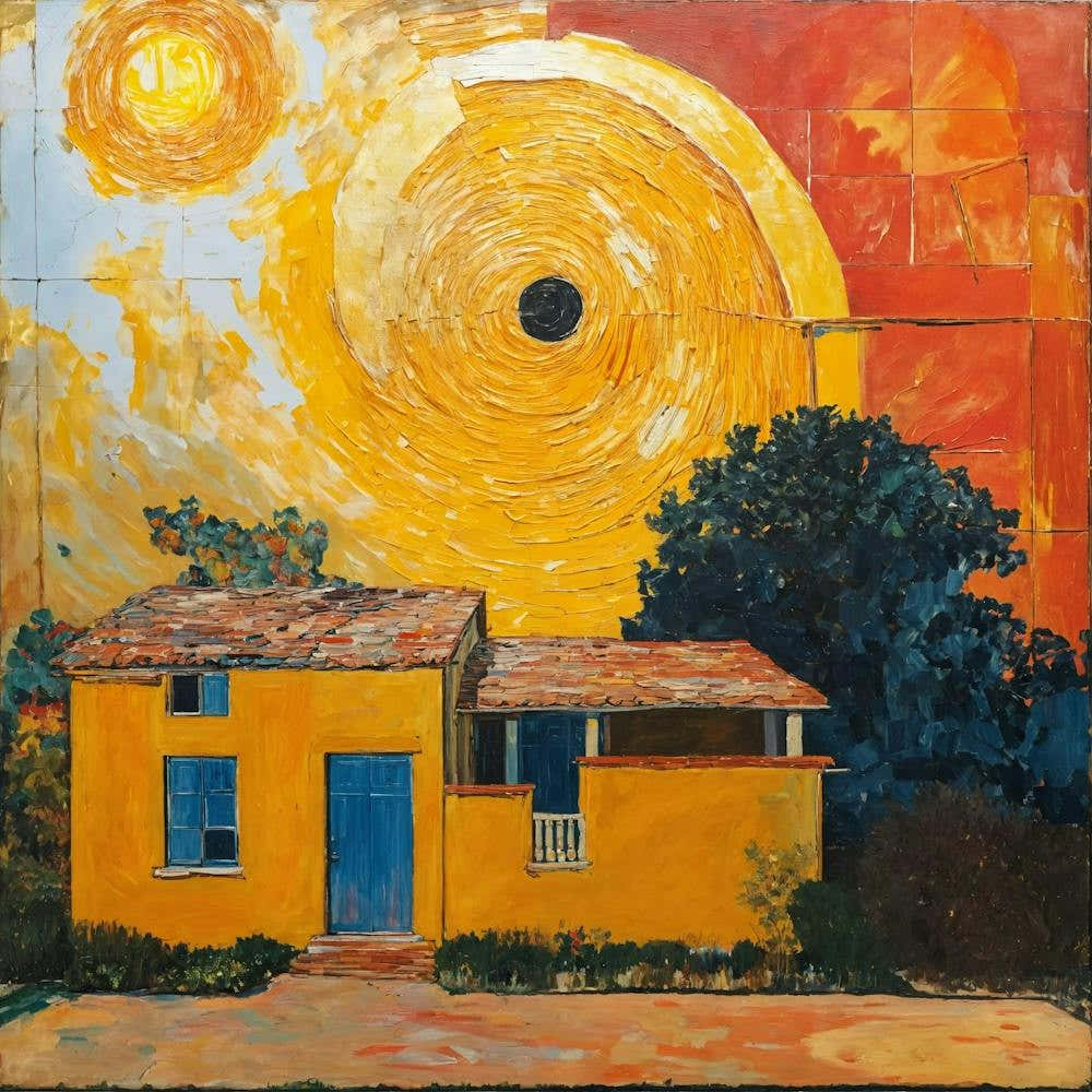 A Painting Of House Of The Sun In A Mixed Style Of (2)