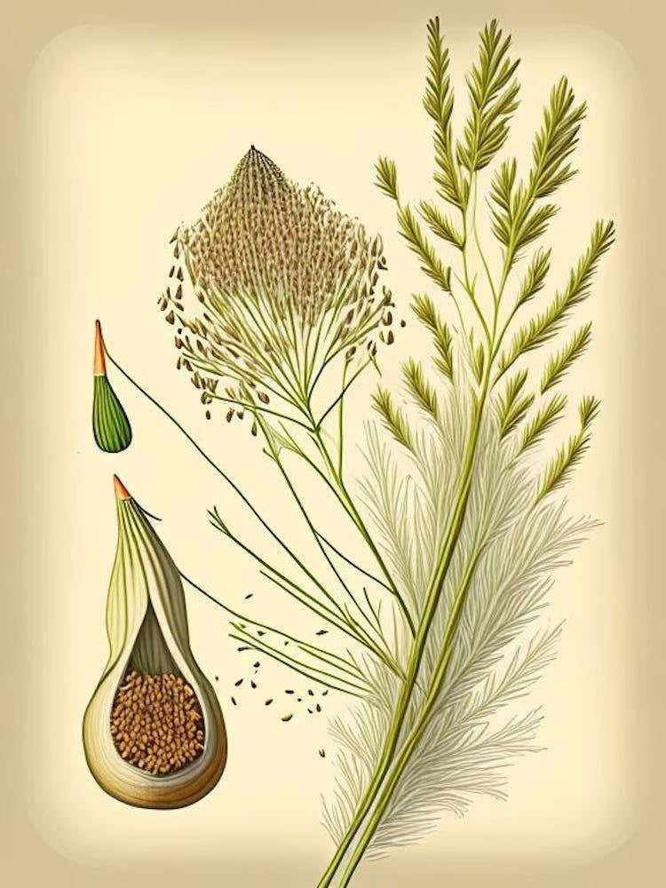 Fennel Seeds Spices And Herbs Retro Drawing 1