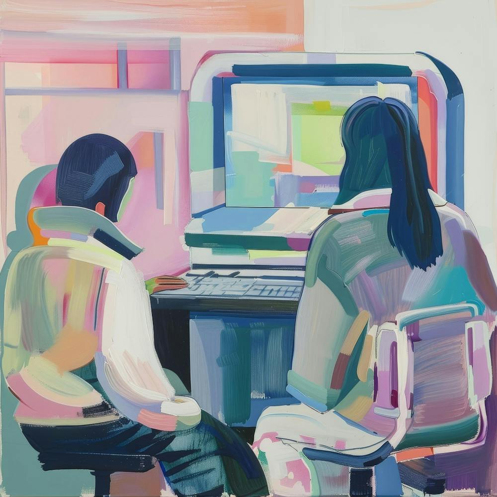 Two People At A Computer