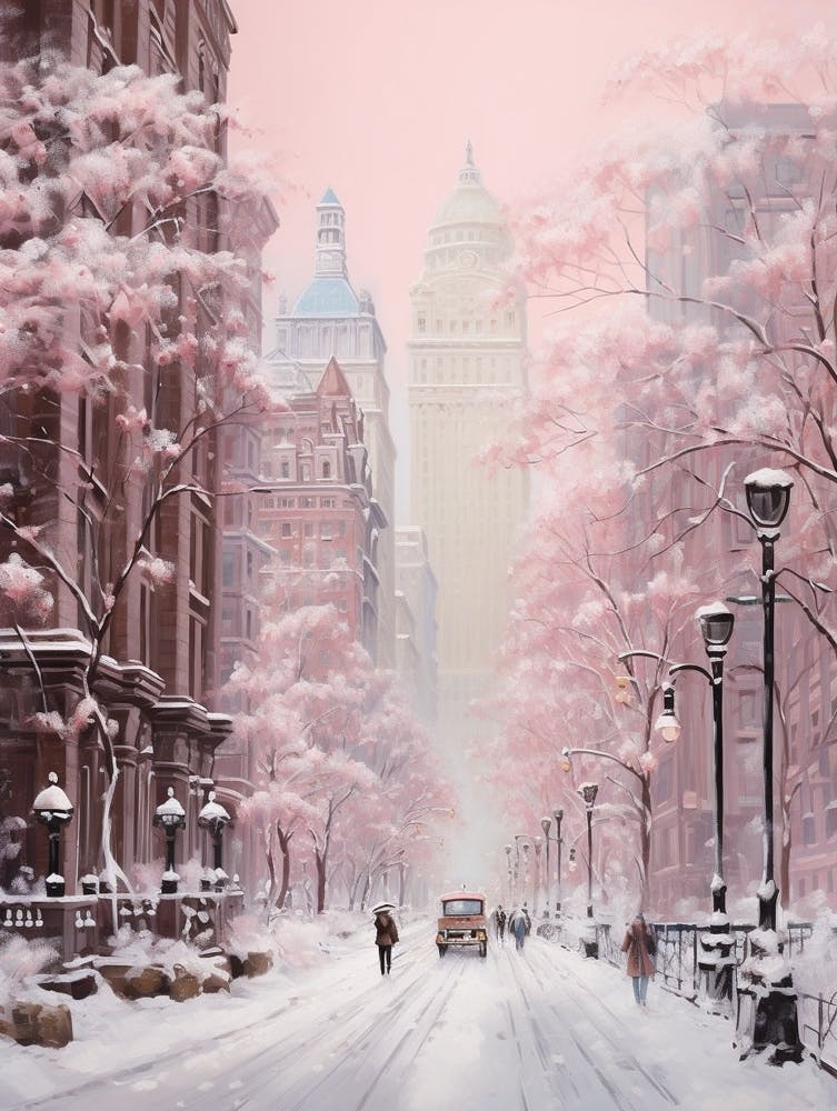 Dreamy Winter Painting New York City Usa 2