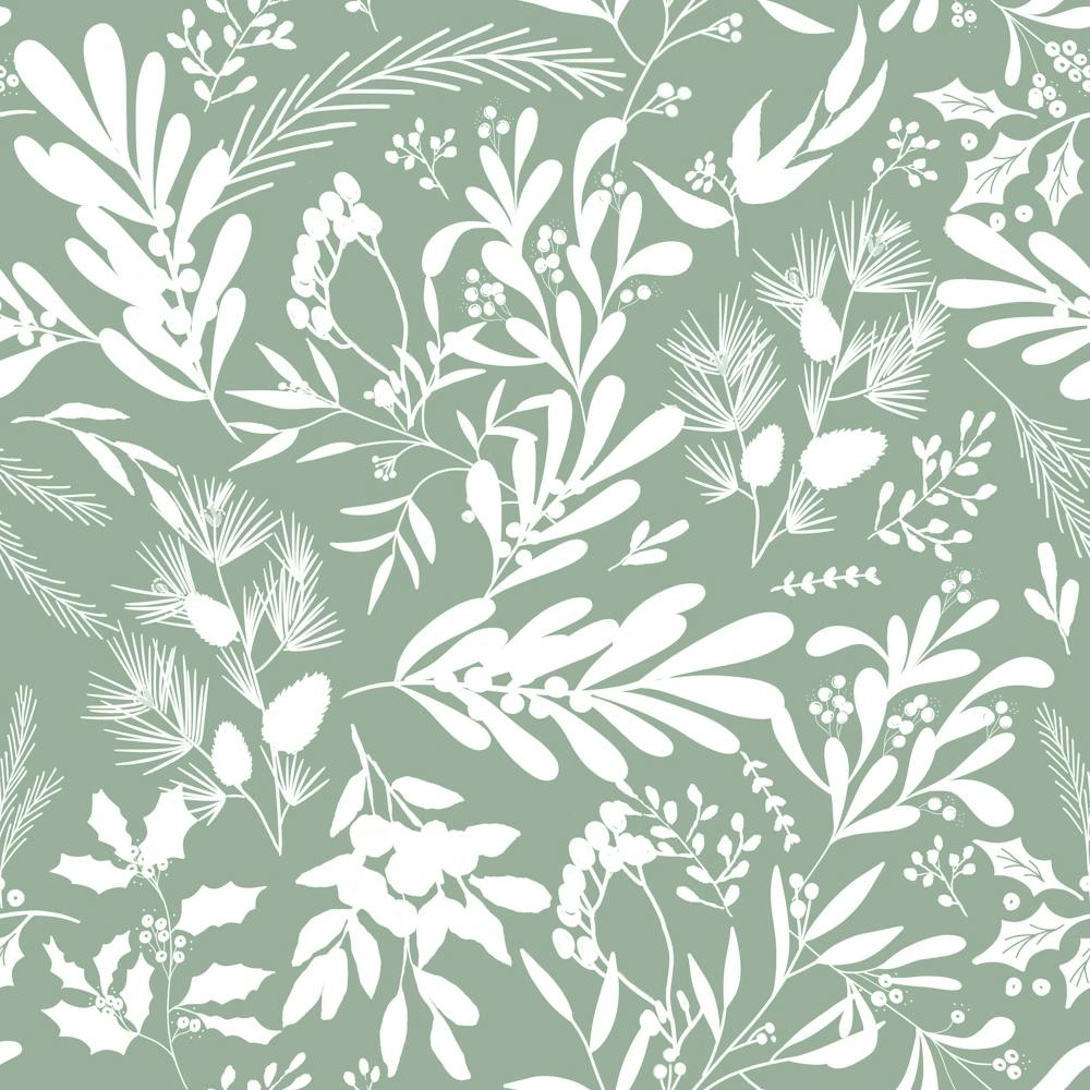 Christmas Botanical Leaves - Green White