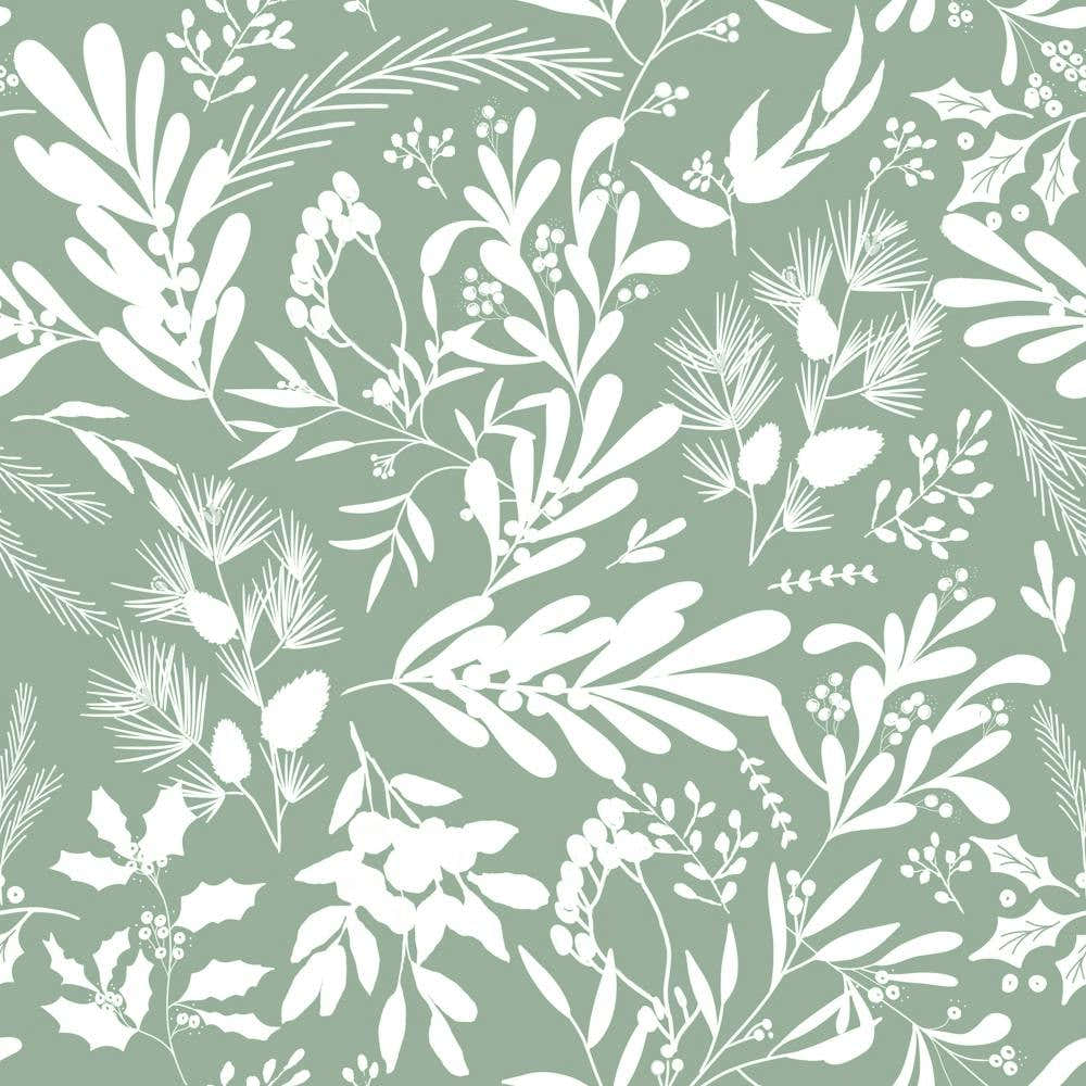 Christmas Botanical Leaves - Green White