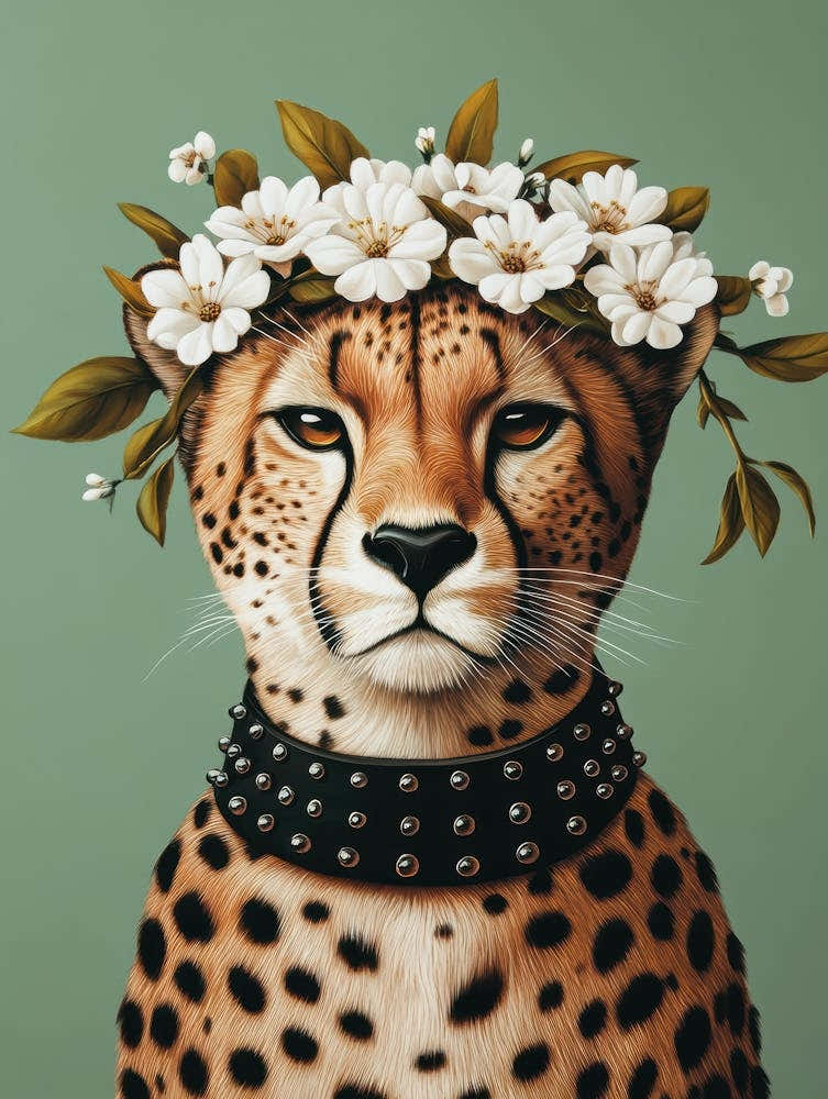 Cheetah With Flowers