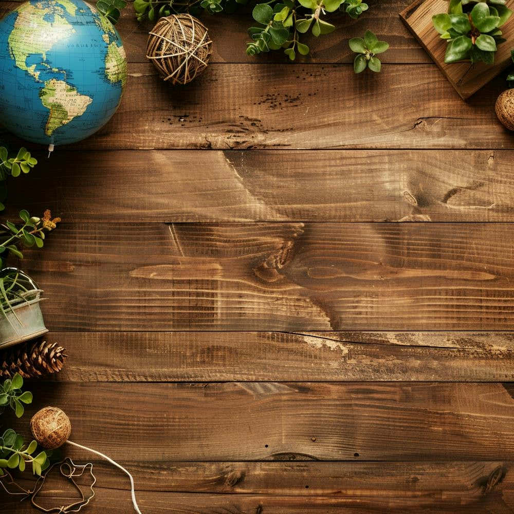 Earth Day Wooden Table From Above Banner Texture 17