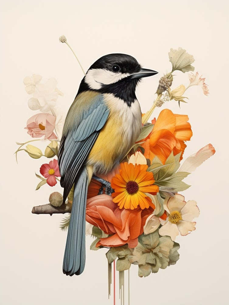 Bird With A Flower Crown Carolina Chickadee 1