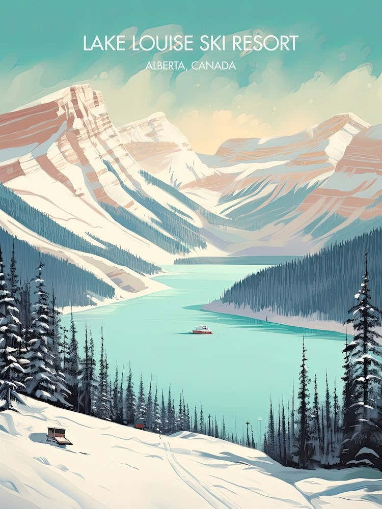 Poster Of Lake Louise Ski Resort   Alberta, Canada, Ski Resort Illustration 1