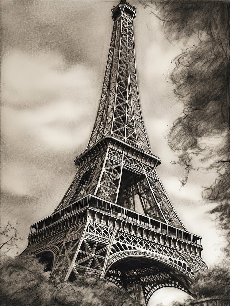 Eiffel Tower Paris Pencil Drawing Sketch 1